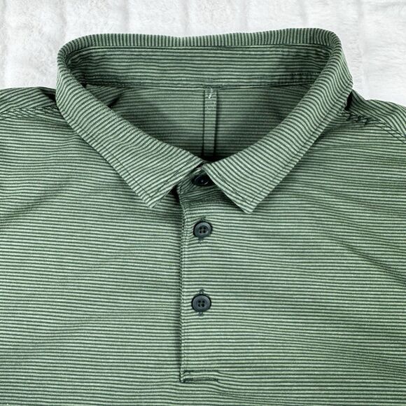 Lululemon Polo Shirt Men L Green Stripe Evolution Performance Golf Short Sleeve - Picture 5 of 11